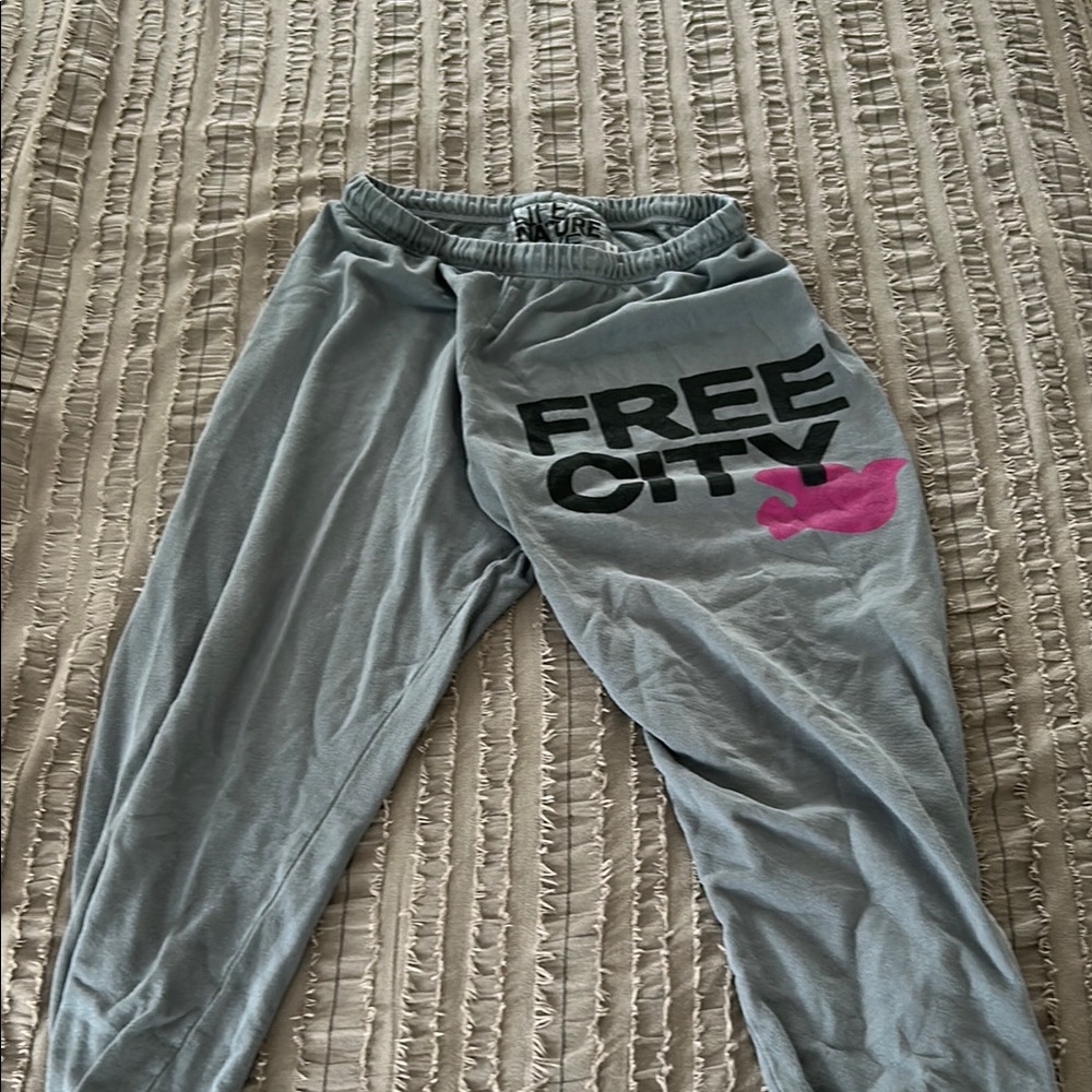 Light Grey Straight Leg Pants with freecity Graphic